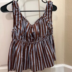 Brown and White Striped Sleeveless Top
